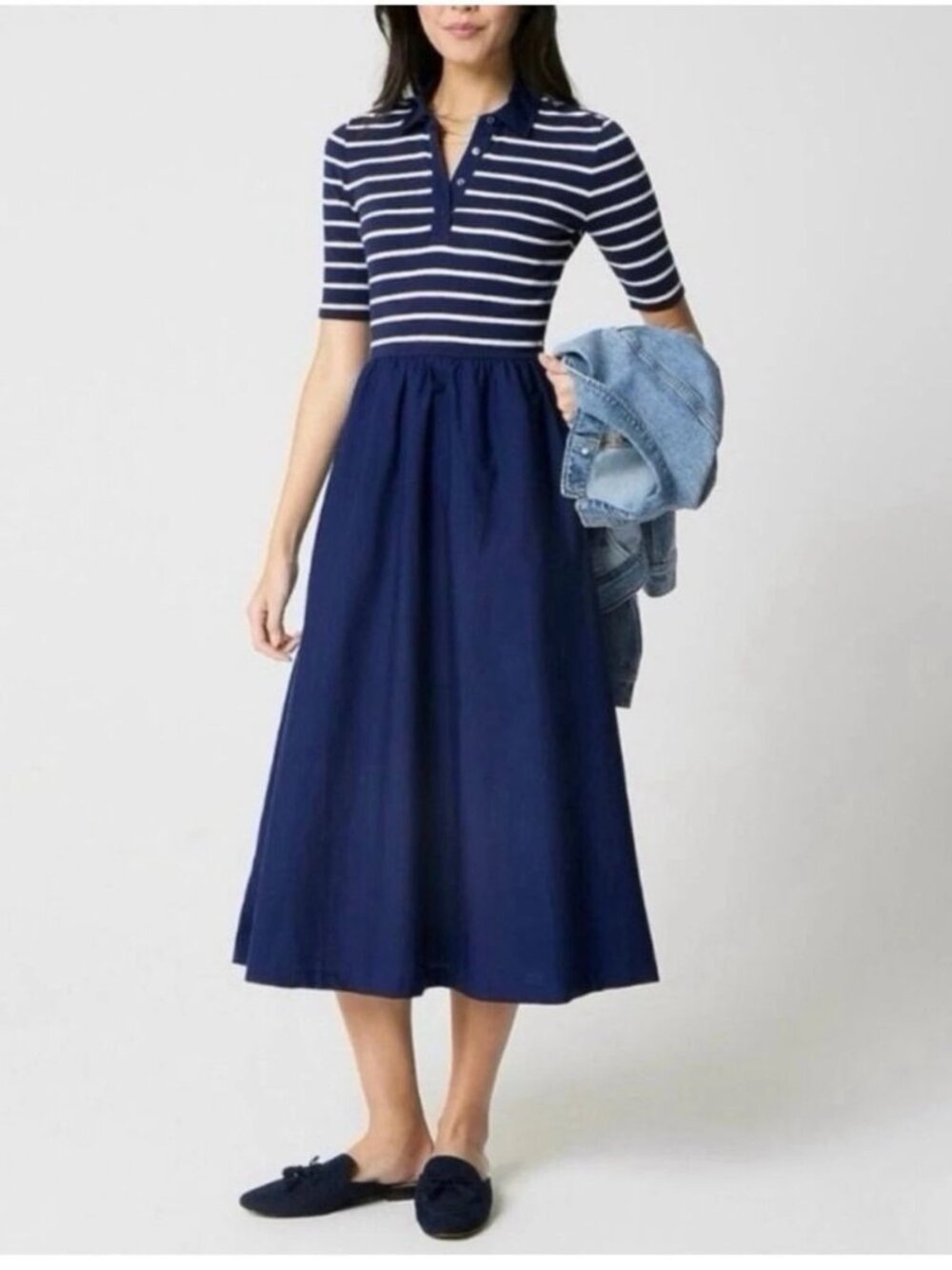 J Crew Factory Striped collared knit polo dress blue white Size XXL NWT